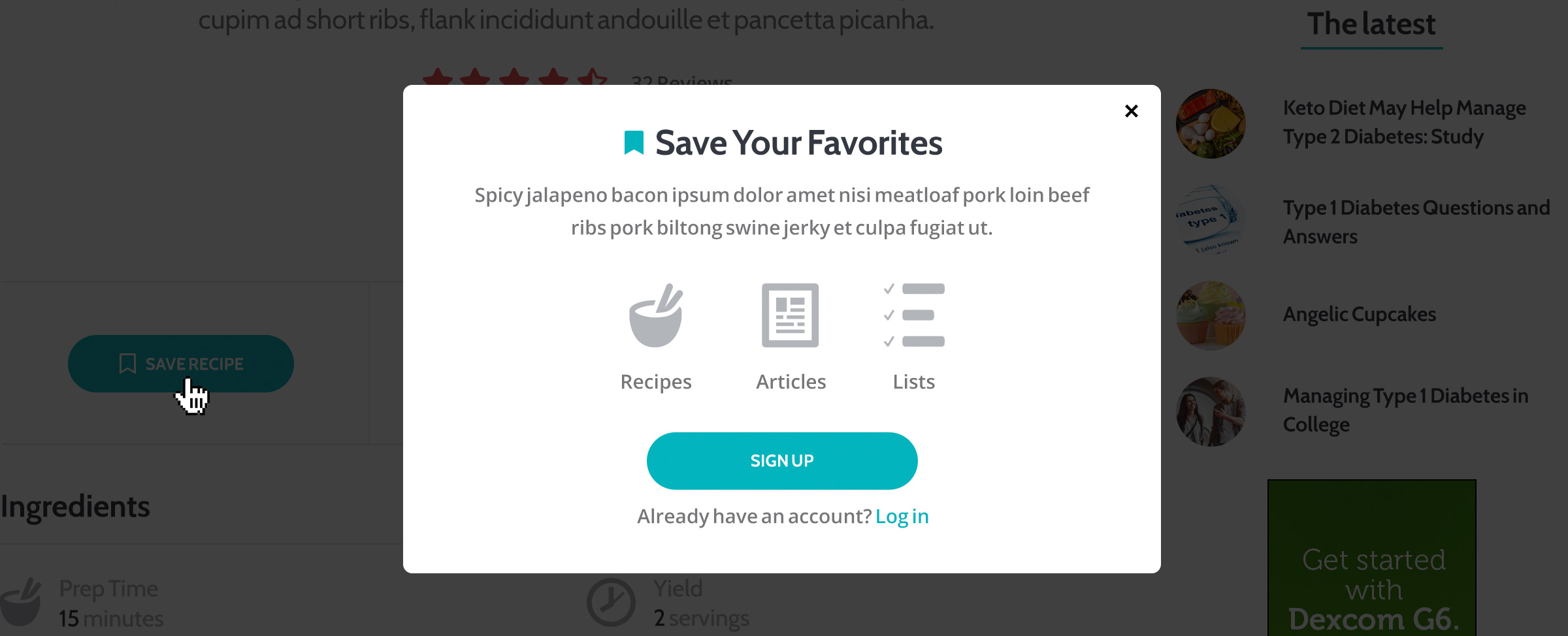 dsm-favorites-modal Diabetes Self-Management save favorites signup modal