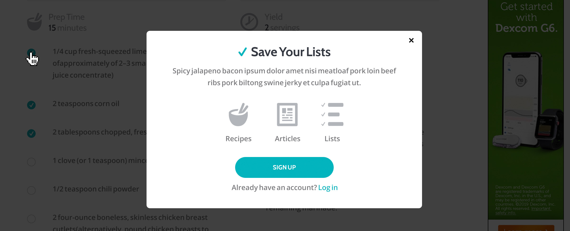 dsm-save-lists-modal Diabetes Self-Management save lists signup modal